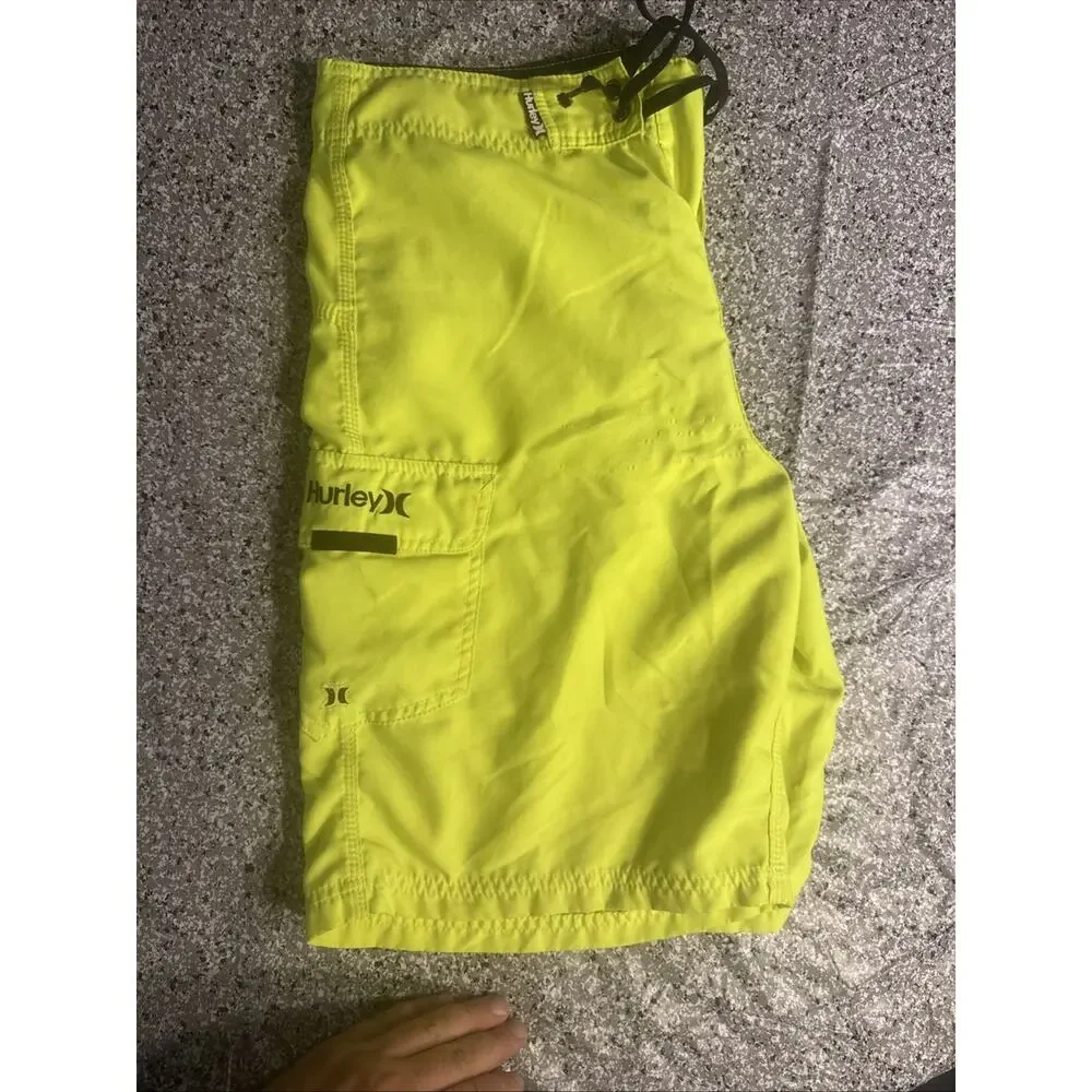 Hurley One and Only Mens 31 Board Shorts Neon Green Surf Swim Beach